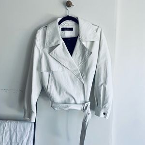 Zara Vegan Summer Leather paper lightweight white moto jacket